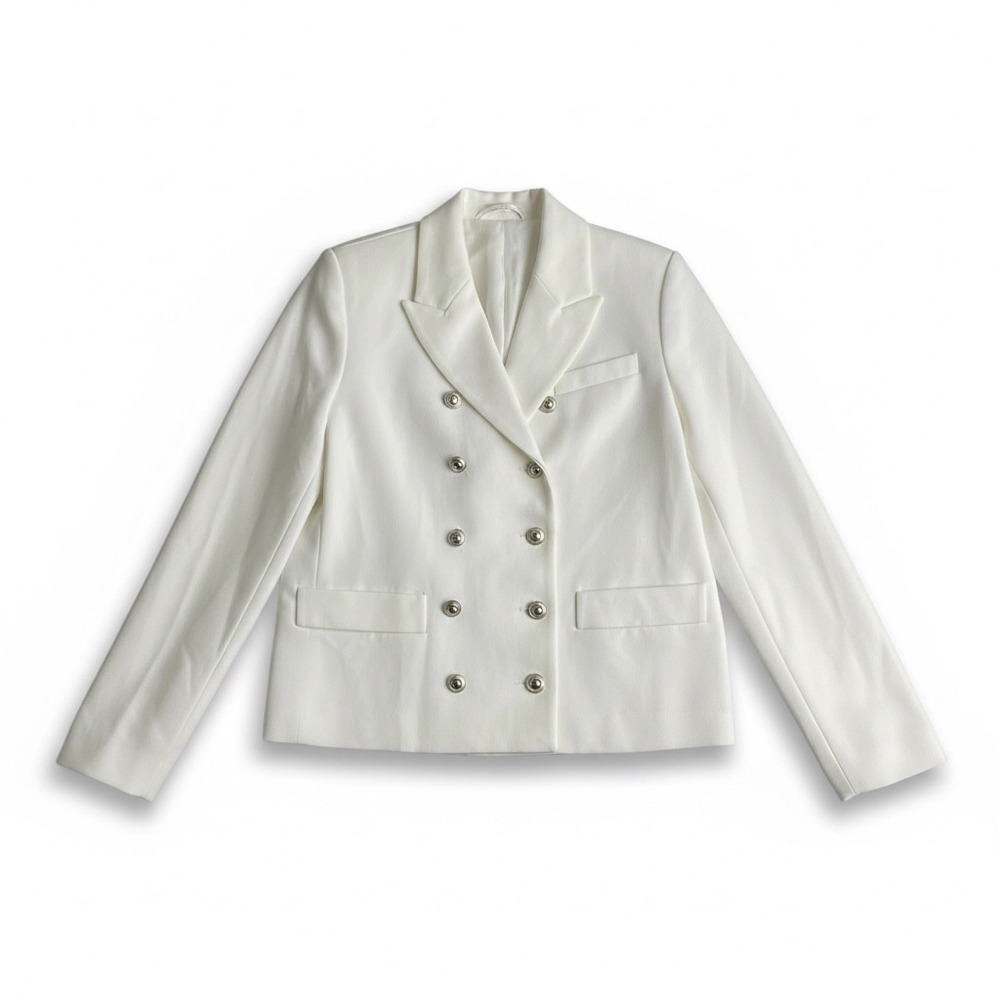 MNG Double Breasted Blazer White Button Front Lapel‎ Collar Women's Size S